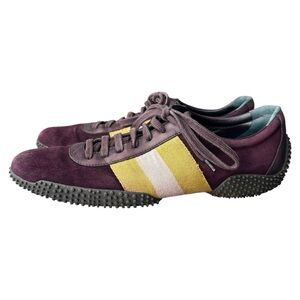 Bally Axien Calf Suede Colorblock Stripe Trainer Sneakers Purple Women 8.5US VTG
